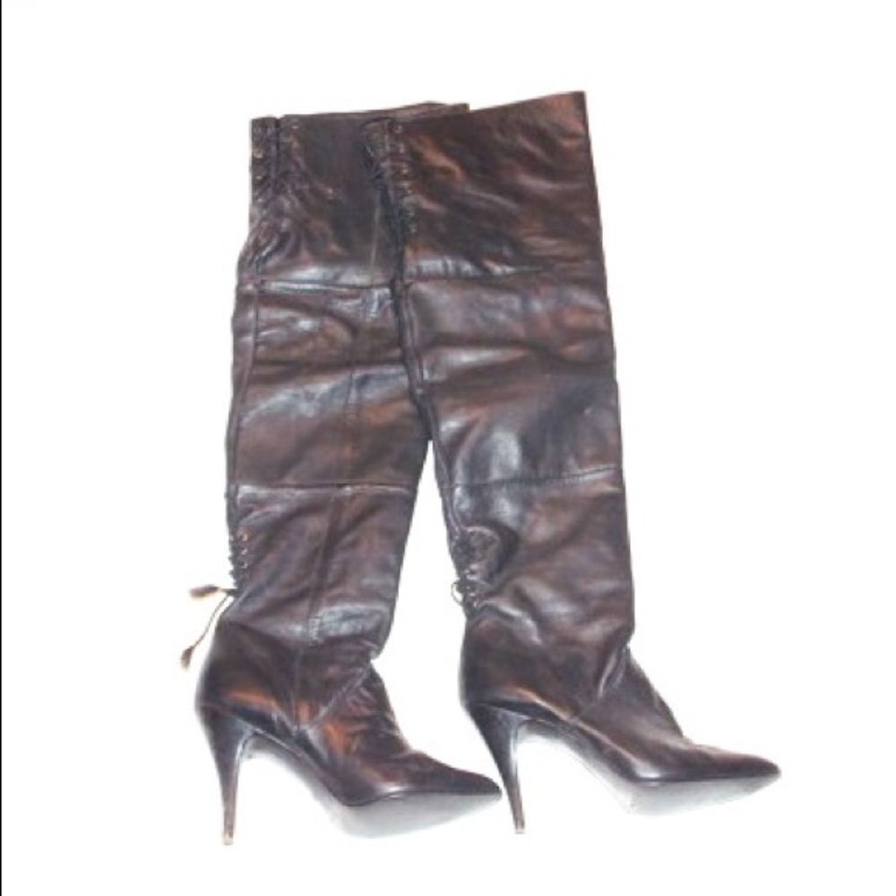 80s vintage corset Thigh High Rocker Biker Boots